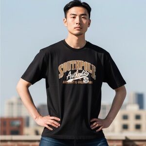 Vintage Southpole Style Graphic T-Shirt Streetwear Y2K Black T-shirt Size M